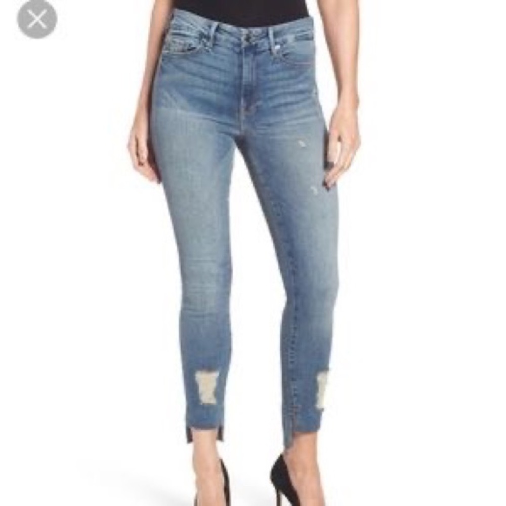 Womens Good American Good Legs High Rise Crop Distressed Step Ankle Jeans 27/4